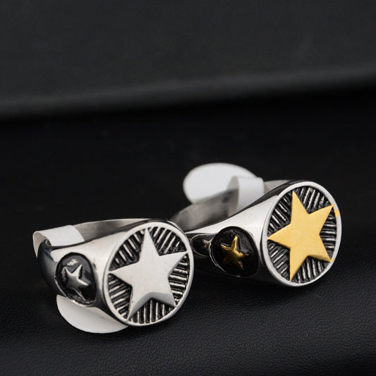 Anello stella titanio hip hop
