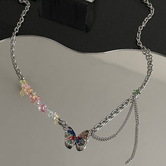 Collana farfalla strass multicolore