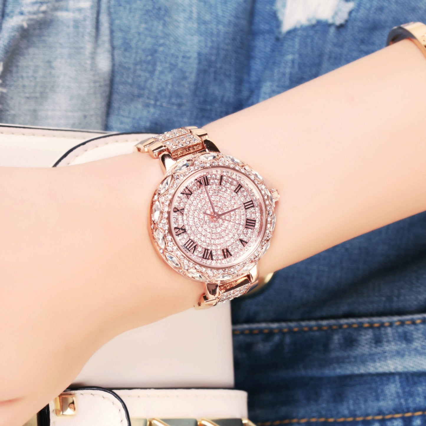 Orologio al quarzo con diamanti impermeabile