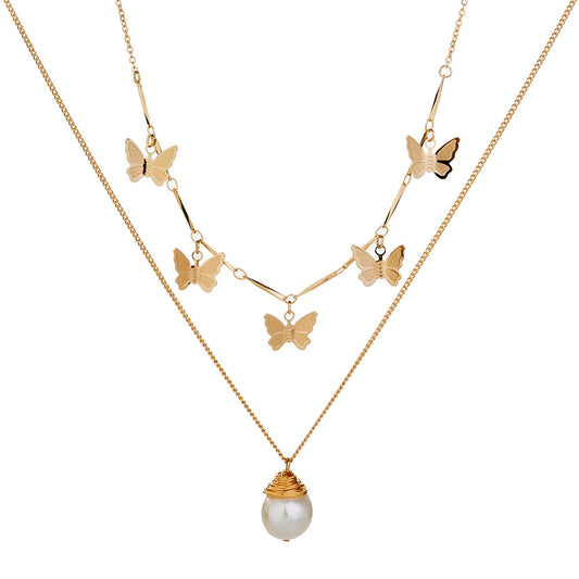 Collana farfalla in oro e perle