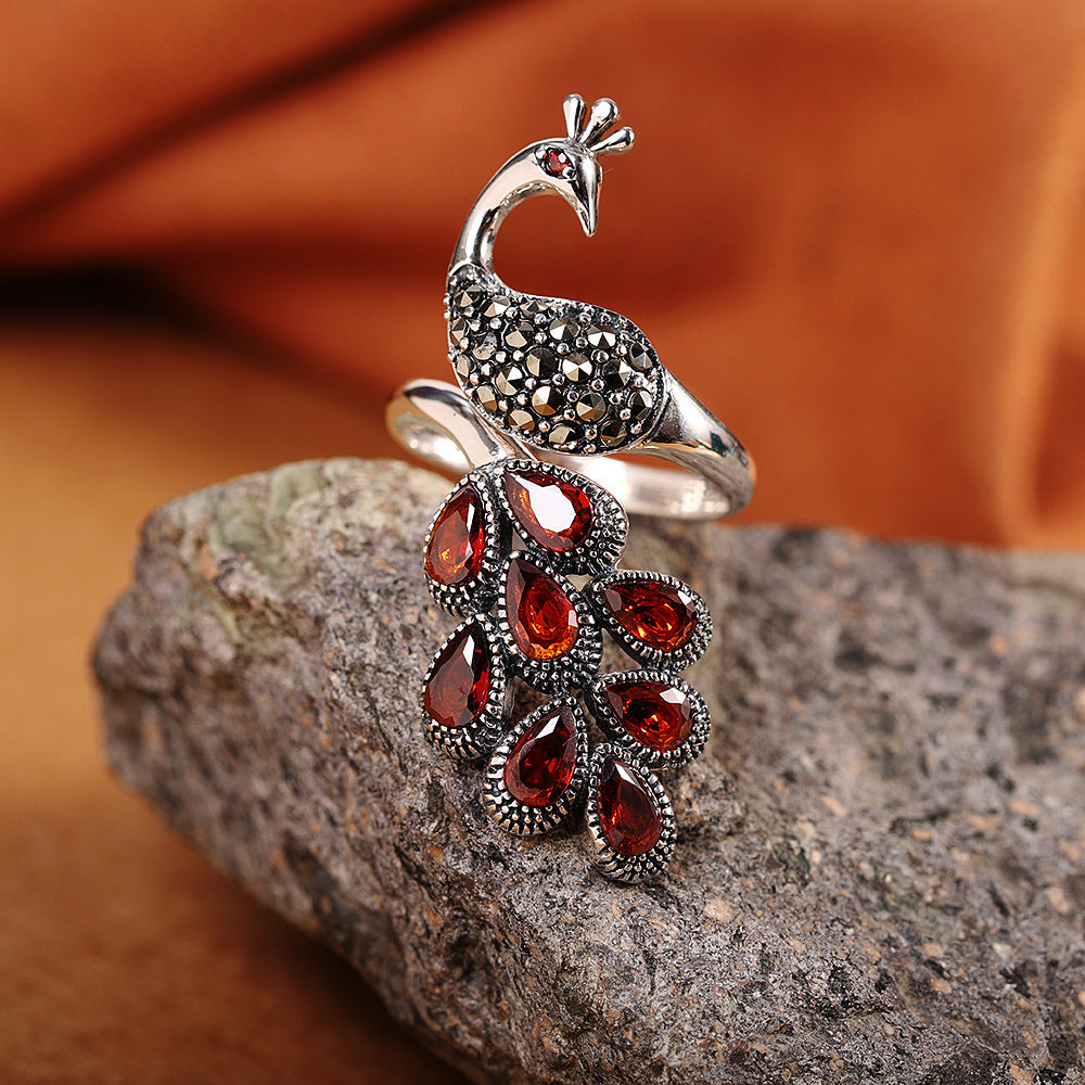 Anello pavone melagrana