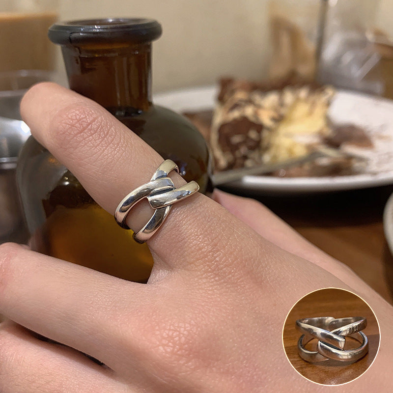 Anello aperto geometrico argento
