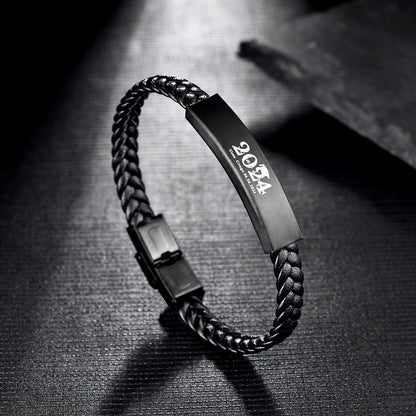 Bracciale pelle intrecciata acciaio titanio da uomo