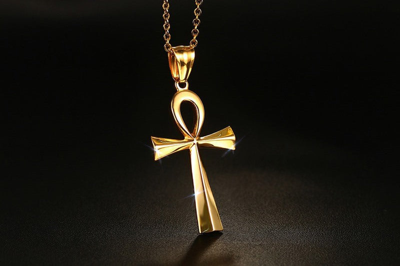 Collana croce dorata acciaio titanio