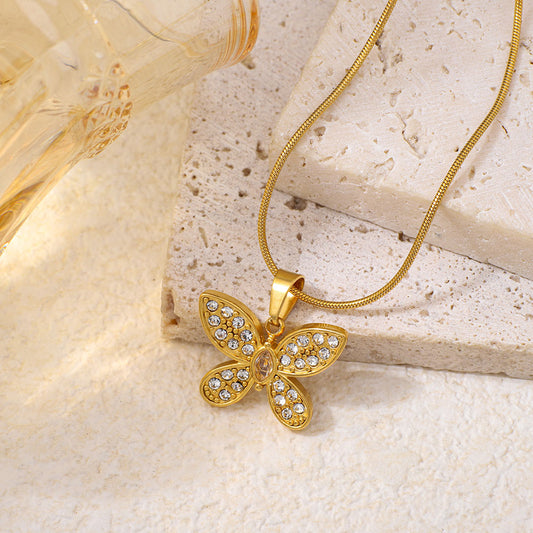 Collana farfalla strass acciaio