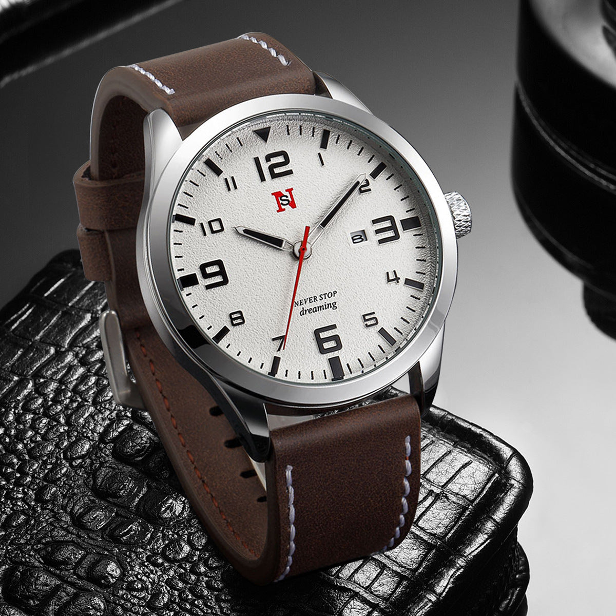 Orologio uomo calendario al quarzo cinturino in pelle
