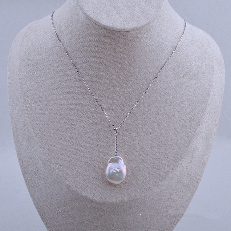 Collana perla barocca bottone argento