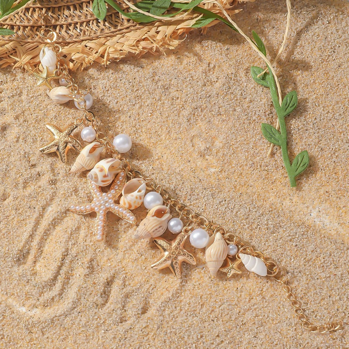 Cavigliera conchiglie bohemien con perle