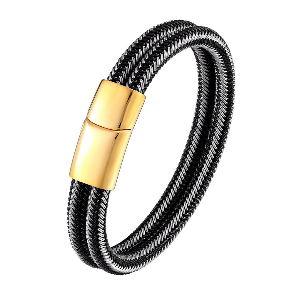 Bracciale acciaio intrecciato doppio anello