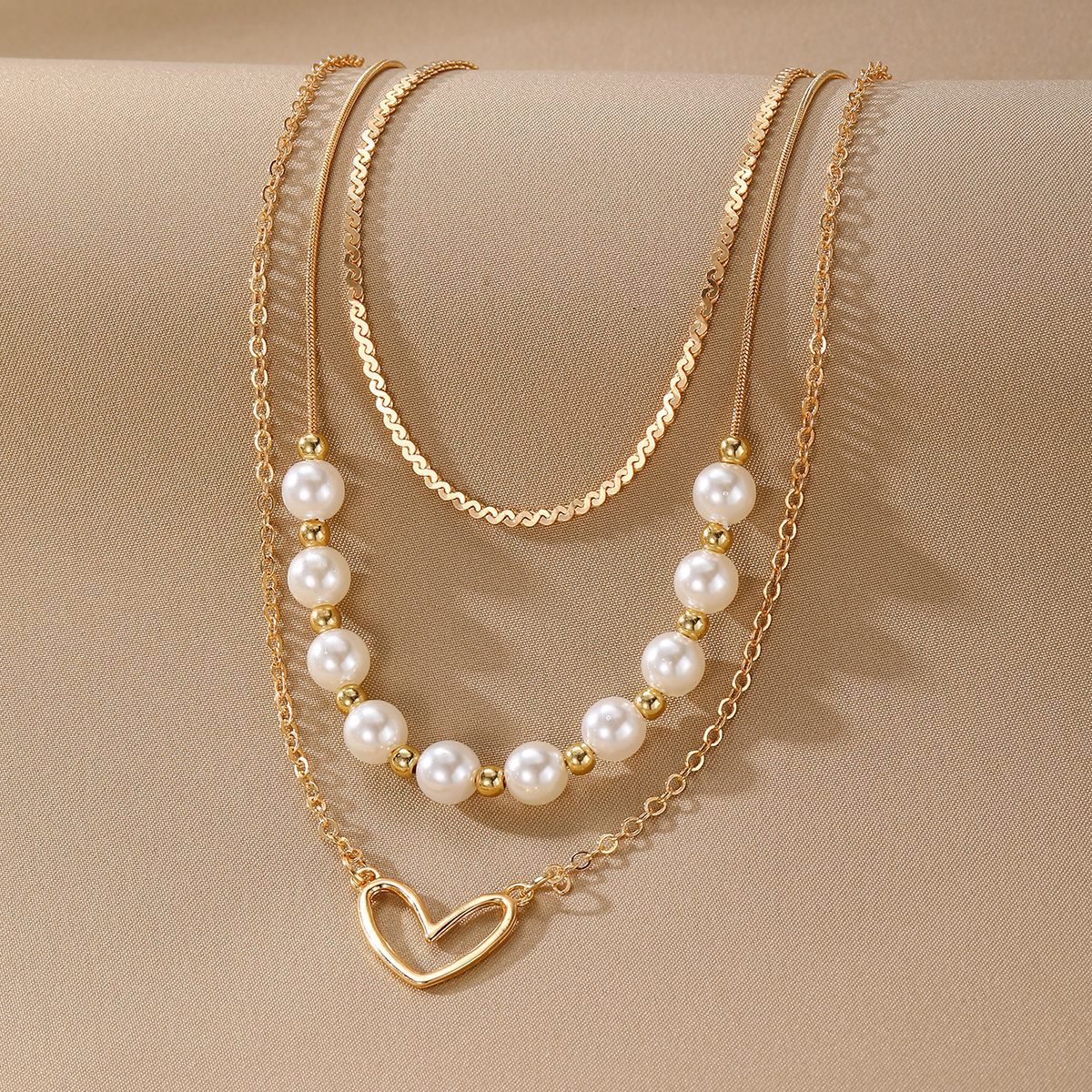 Collana cuore perle oro