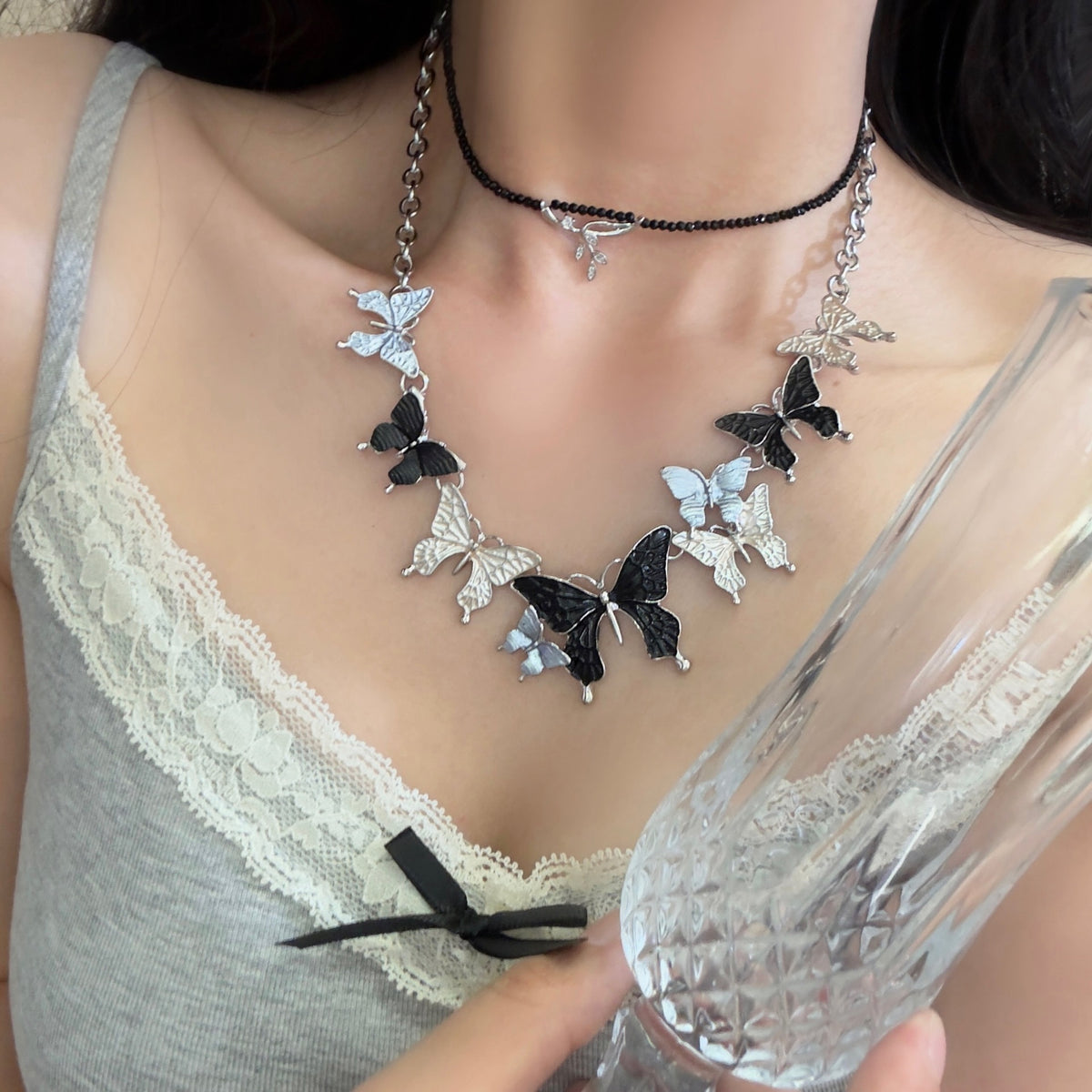 Collana farfalla smaltata pendente