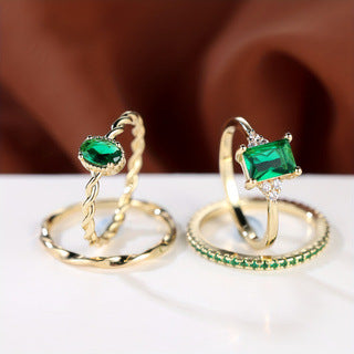 Set anelli diamanti a smeraldi
