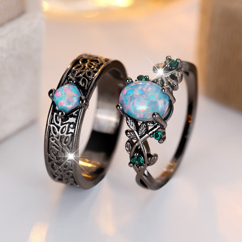 Anello uovo oro nero cristalli blu