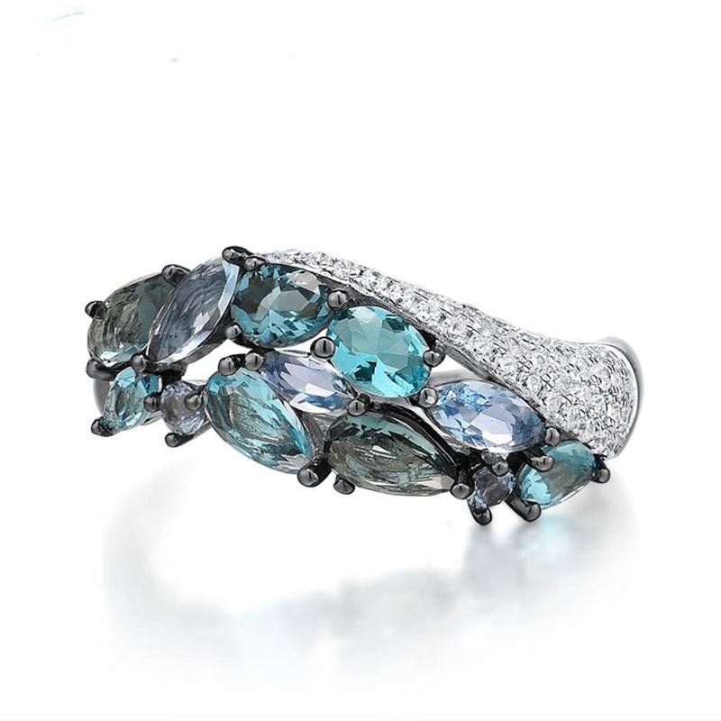Anello zircone blu mare argento