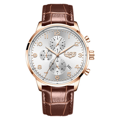 Orologio meccanico calendario con cinturino in pelle