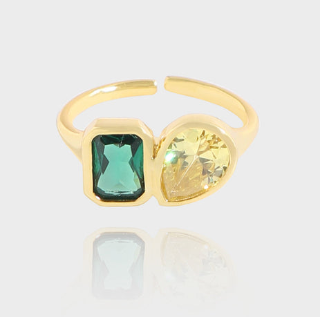 Anello smeraldo e zircone geometrico
