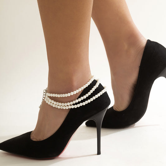 Cavigliera perle paillettes intrecciata