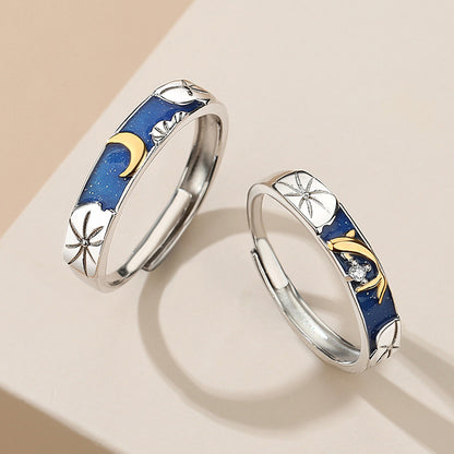 Anello coppia luna e loto