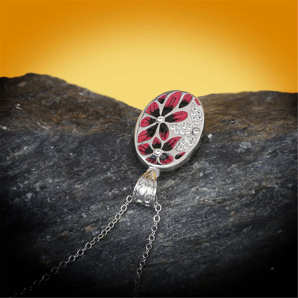 Collana fiore smaltato con zirconi da donna