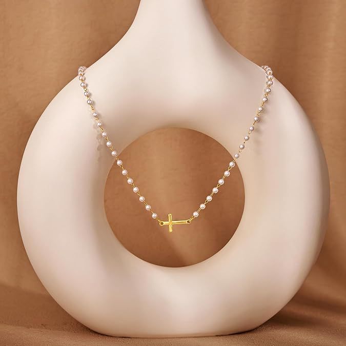 Collana pendente croce perla