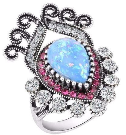 Anello argento fiore opale blu