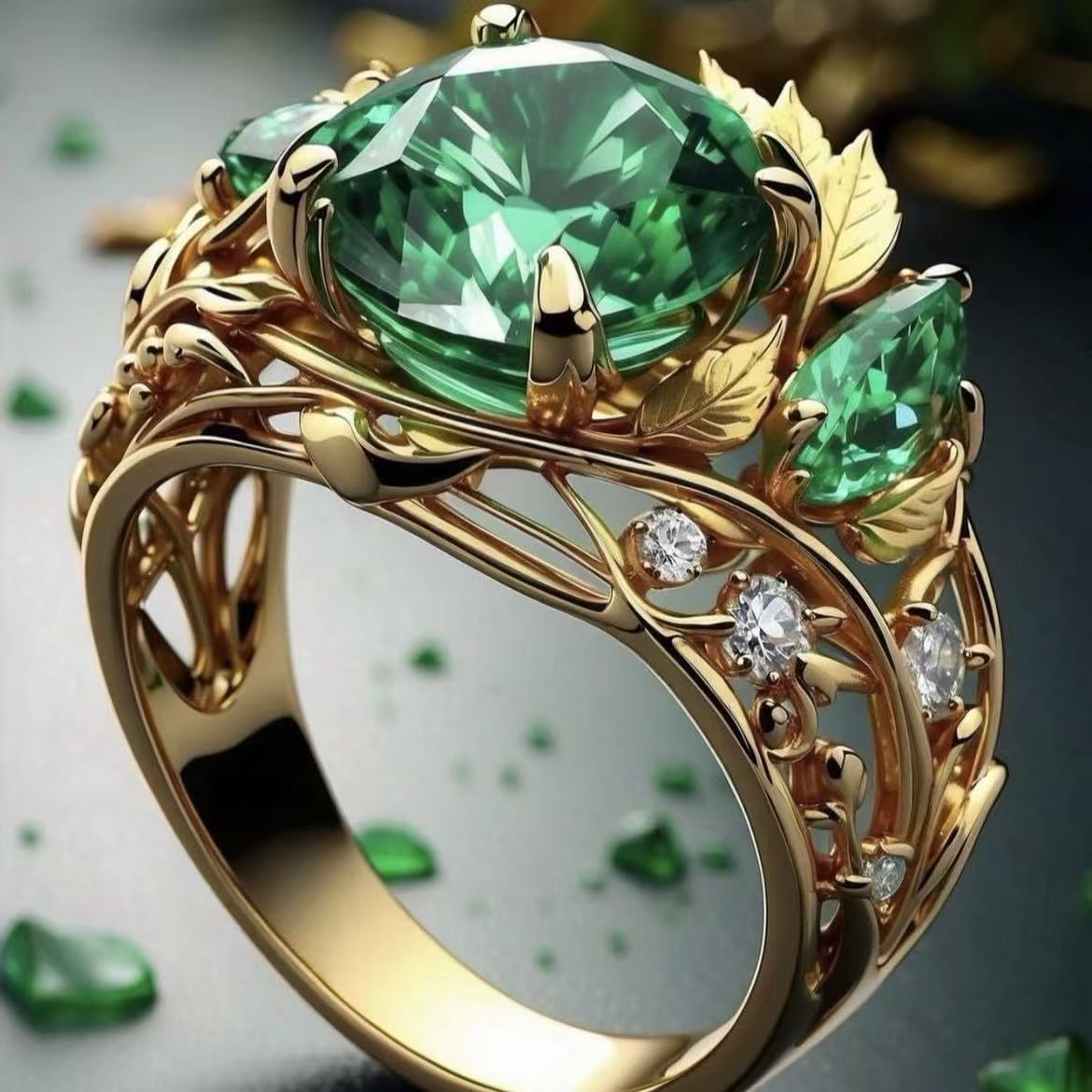 Anello smeraldo e diamanti con decoro floreale