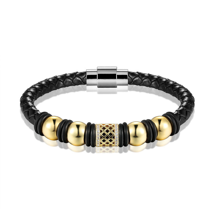 Bracciale pelle intrecciata e zirconi