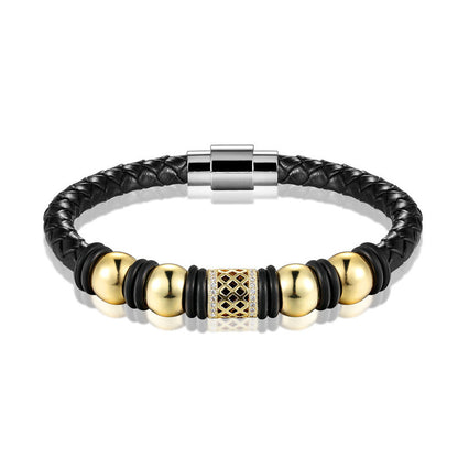 Bracciale pelle intrecciata e zirconi