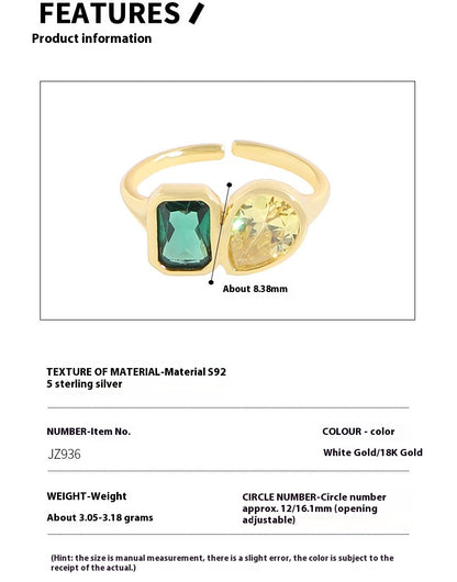 Anello smeraldo e zircone geometrico