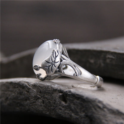 Anello loto calcedonio bianco