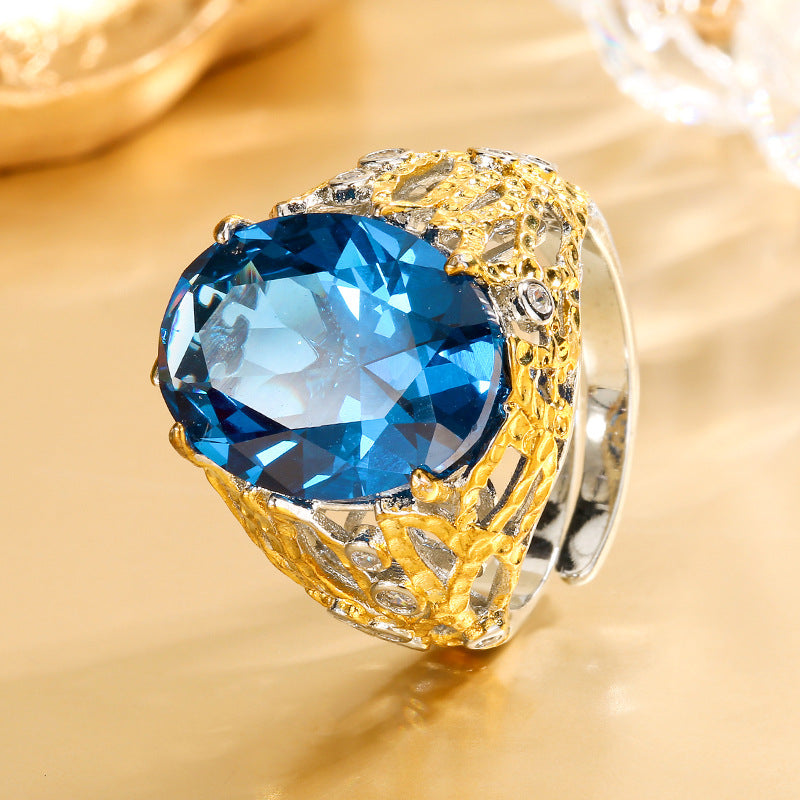 Anello oro cristalli blu