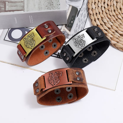 Bracciale vichingo pelle testa di lupo