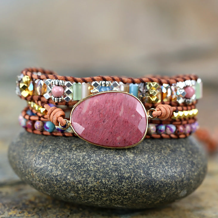 Bracciale intrecciato pietre naturali a mano