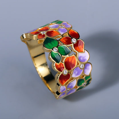 Anello fiore con smalto e strass