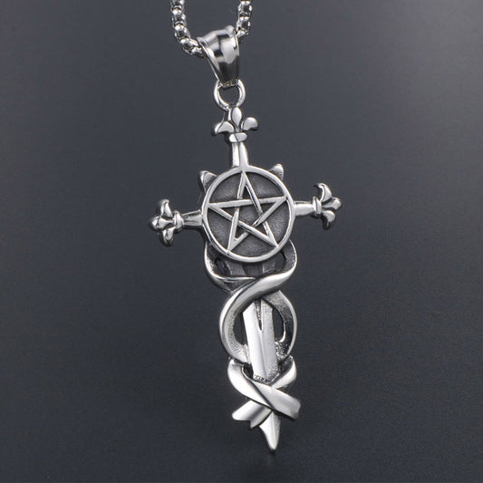 Collana stella e croce acciaio