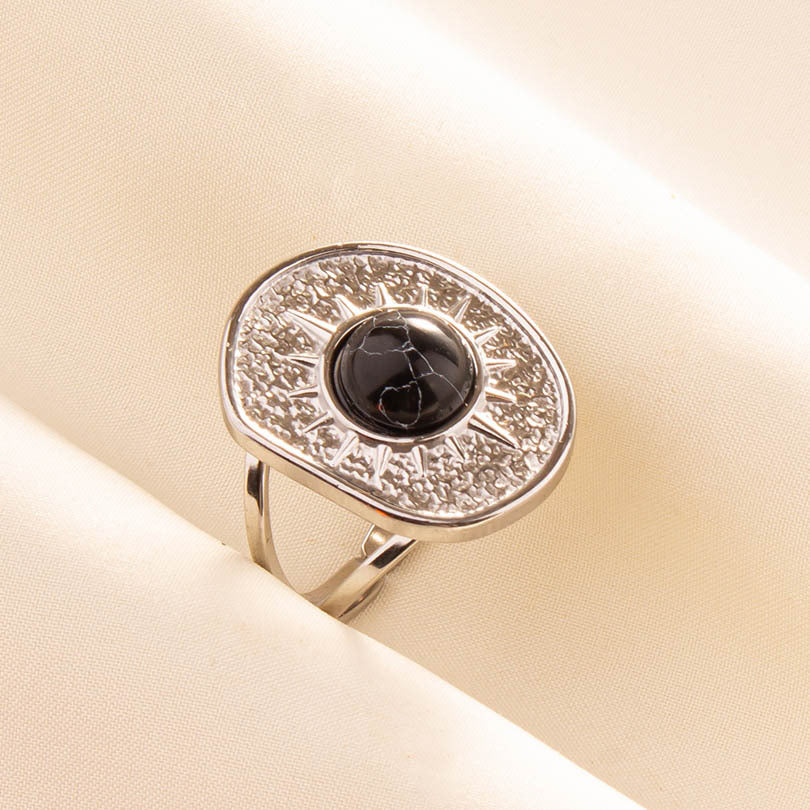Anello geometrico retrò acciaio inox