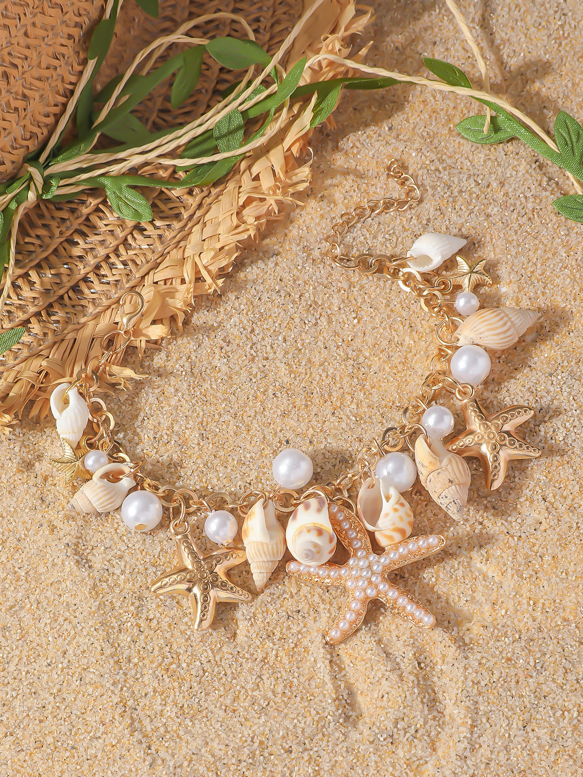 Cavigliera conchiglie bohemien con perle