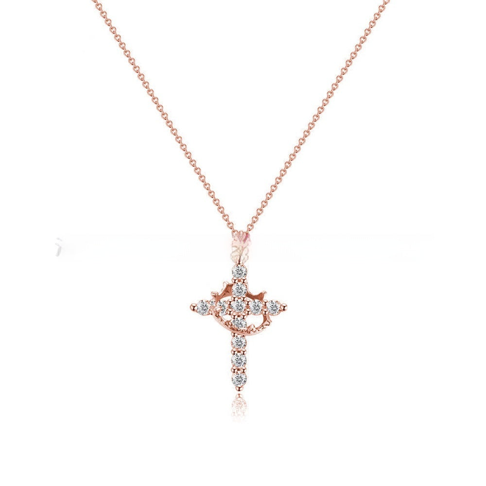 Collana croce coronata con zircone