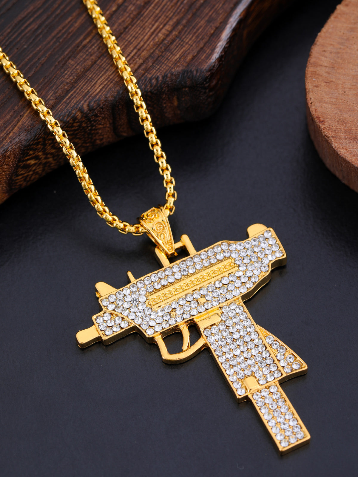 Collana pendente pistola strass