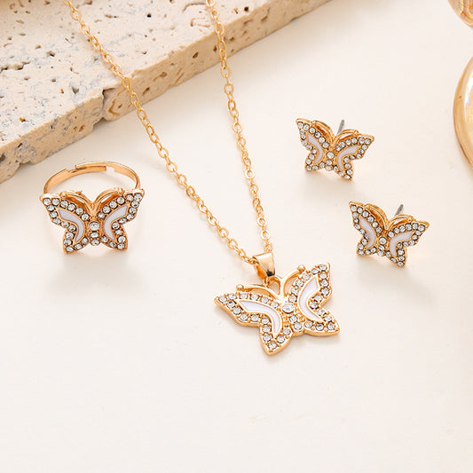 Set farfalla collana anello orecchini