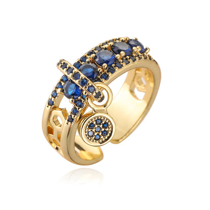 Anello geometrico aperto con zircone