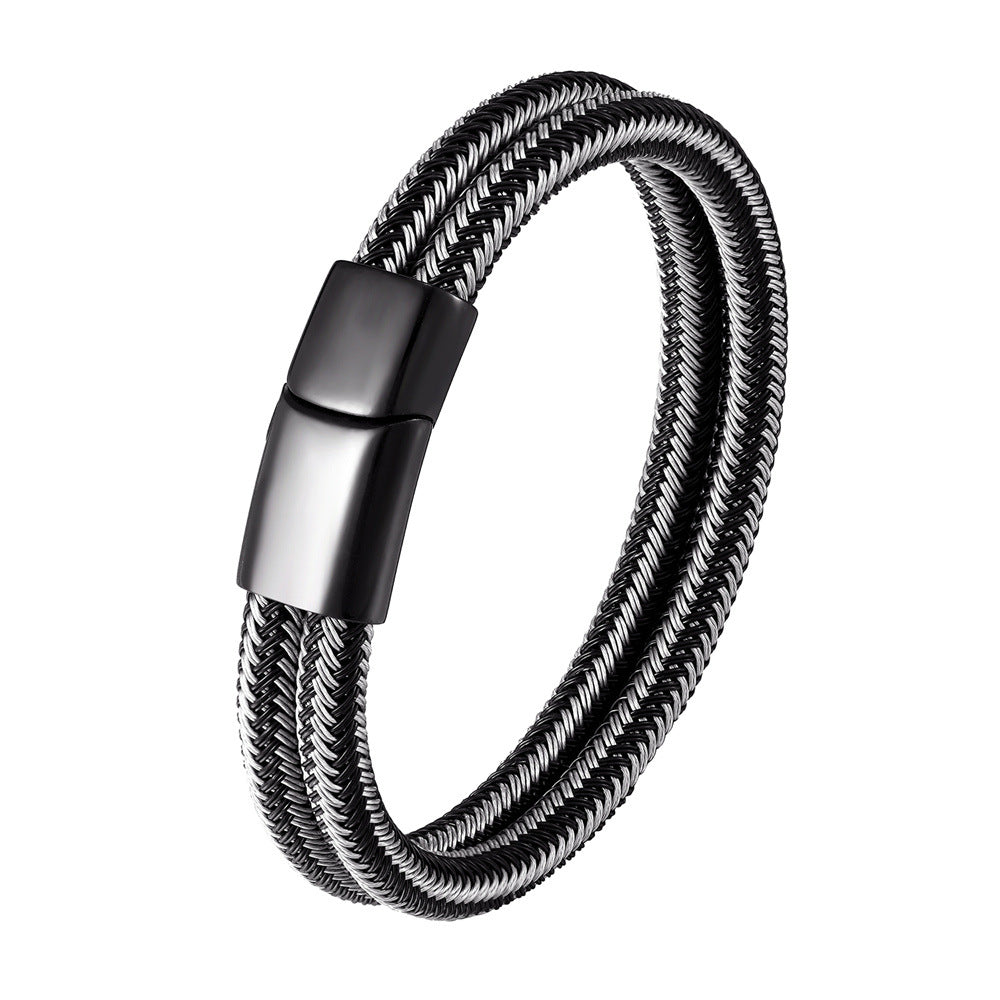 Bracciale acciaio intrecciato doppio anello