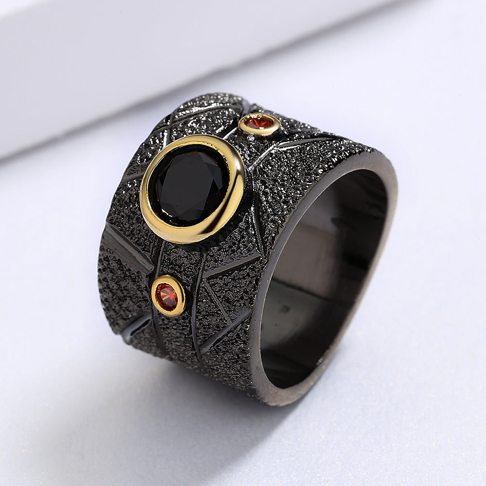 Anello barocco nero geometrico