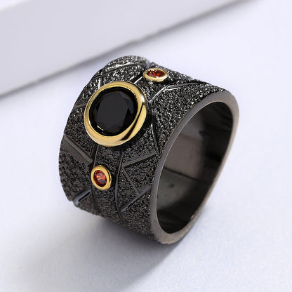Anello barocco nero geometrico