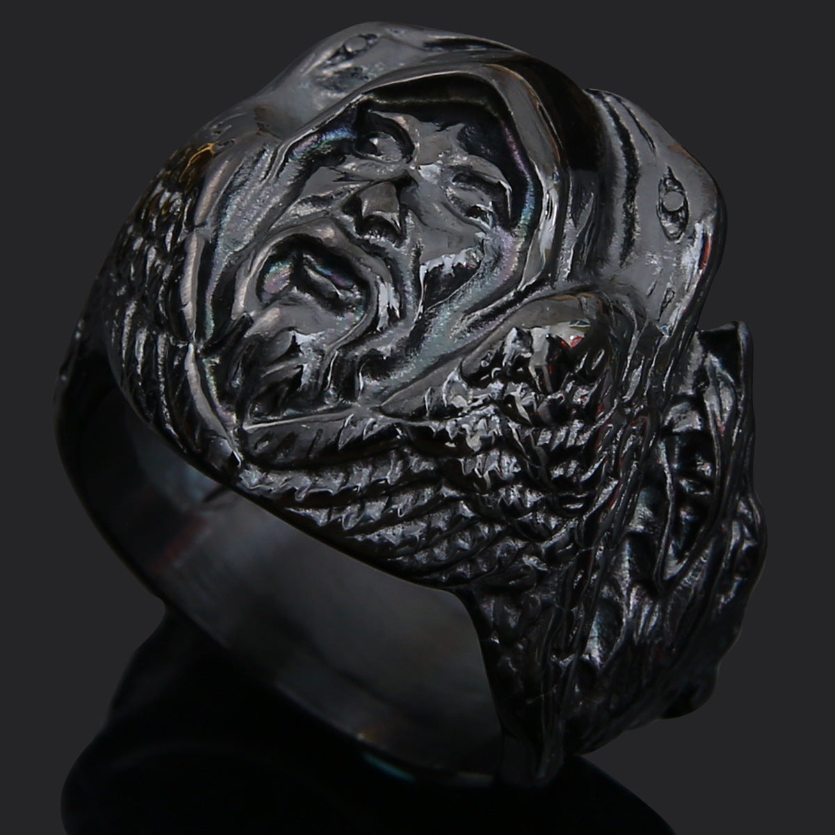 Anello lupo e rune in titanio
