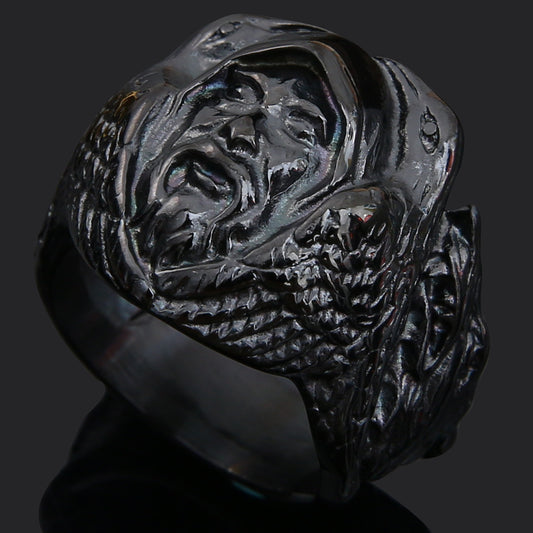 Anello lupo e rune in titanio