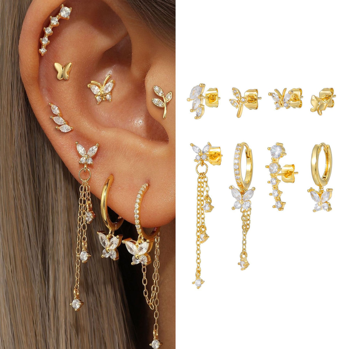 Orecchini farfalla con zircone
