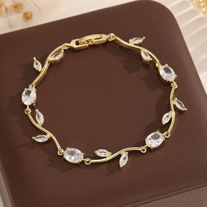 Bracciale foglia rattan con zircone