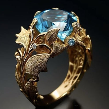 Anello placcato oro pietra blu