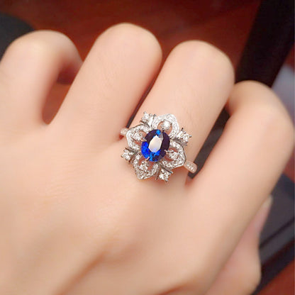 Anello Fiore Diamante Blu